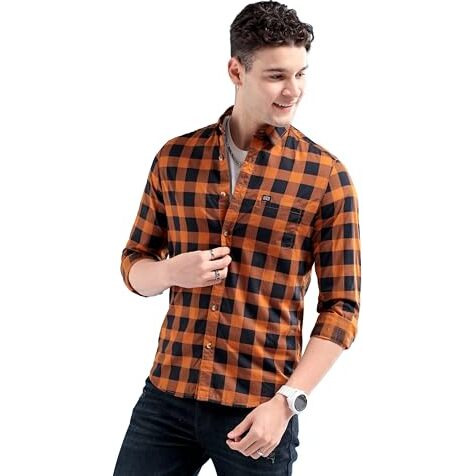 The Indian Garage Co Men's Slim Shirt (0519-Sh02-03- Mustard Large)
