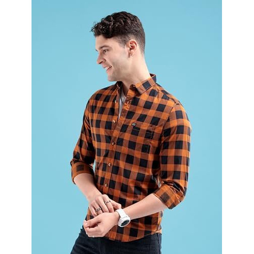 The Indian Garage Co Men's Slim Shirt (0519-Sh02-03- Mustard Large)