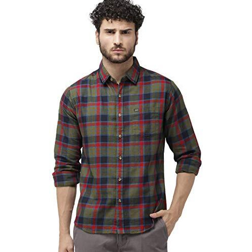 The Indian Garage Co Men's Slim Shirt (0519-Sh02-14-Red/Olive_Red Large)
