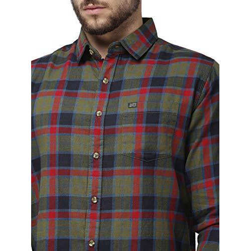 The Indian Garage Co Men's Slim Shirt (0519-Sh02-14-Red/Olive_Red Large)