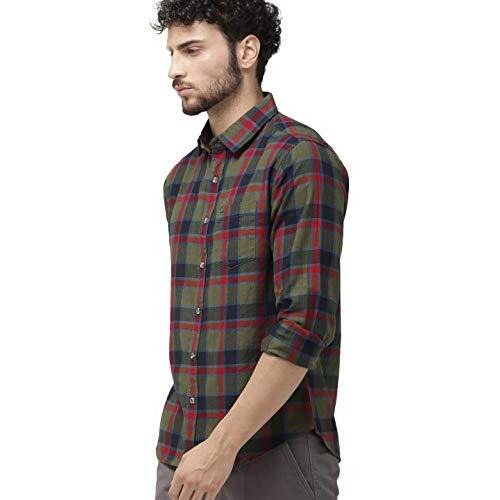 The Indian Garage Co Men's Slim Shirt (0519-Sh02-14-Red/Olive_Red Large)