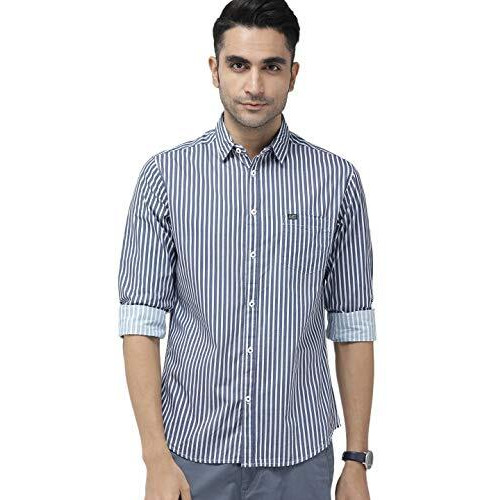 The Indian Garage Co Men's Slim Shirt (1019-Sh18-01-Blue & White_Blue Extra Large)