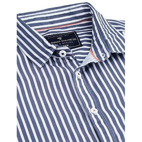 The Indian Garage Co Men's Slim Shirt (1019-Sh18-01-Blue & White_Blue Extra Large)