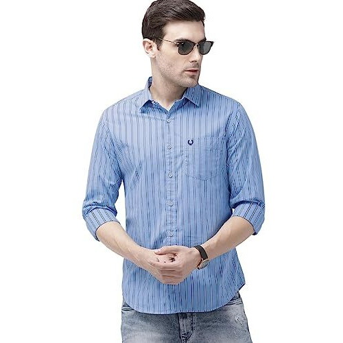 The Indian Garage Co Men's Slim Shirt (1019-Sh24-02- Blue Medium)