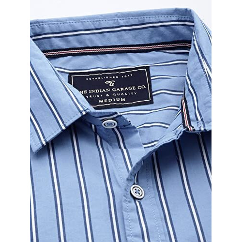 The Indian Garage Co Men's Slim Shirt (1019-Sh24-02- Blue Medium)