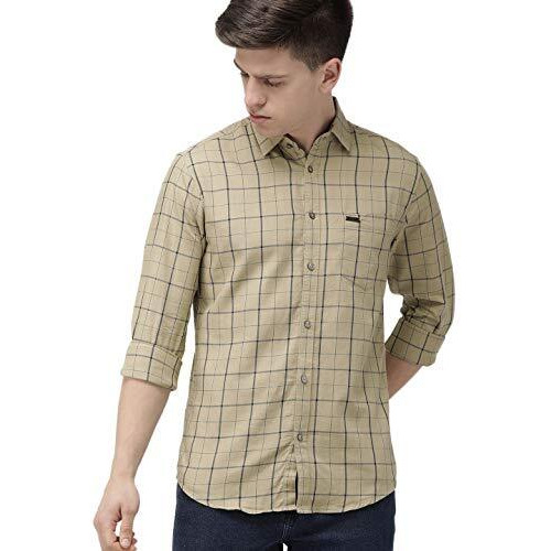 The Indian Garage Co Men's Slim Shirt (1119-Sh27-02- Khaki Medium)