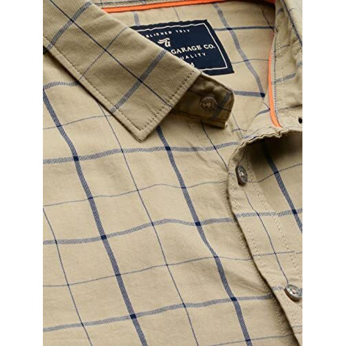 The Indian Garage Co Men's Slim Shirt (1119-Sh27-02- Khaki Medium)