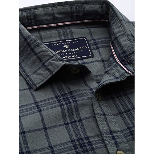 The Indian Garage Co Men's Slim Shirt (1119-Sh25-10- Grey Large)