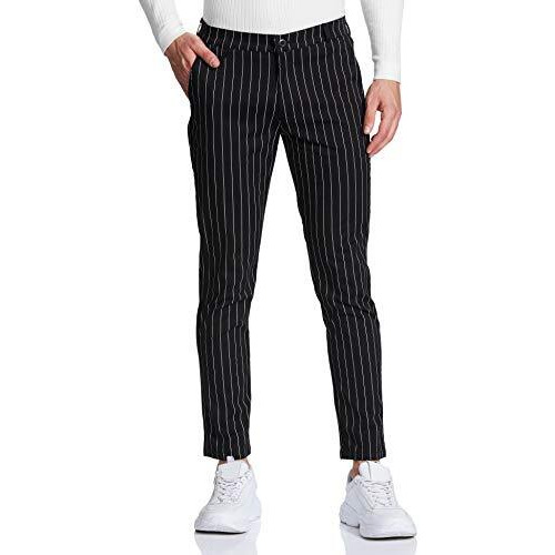 The Indian Garage Co Men Slim Fit Vertical Striped Mid-Rise Chinos Black