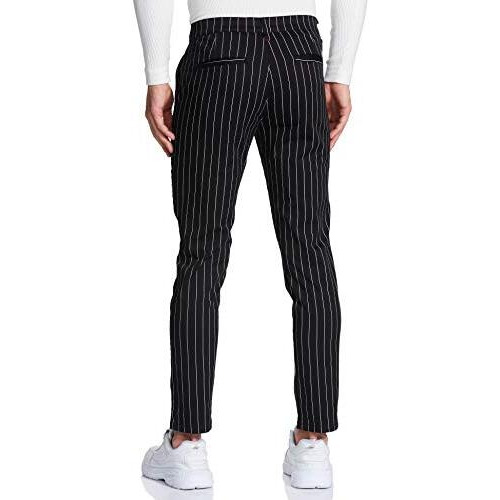 The Indian Garage Co Men Slim Fit Vertical Striped Mid-Rise Chinos Black