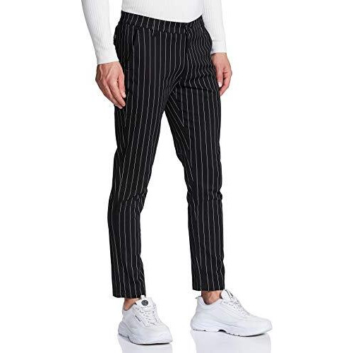 The Indian Garage Co Men Slim Fit Vertical Striped Mid-Rise Chinos Black