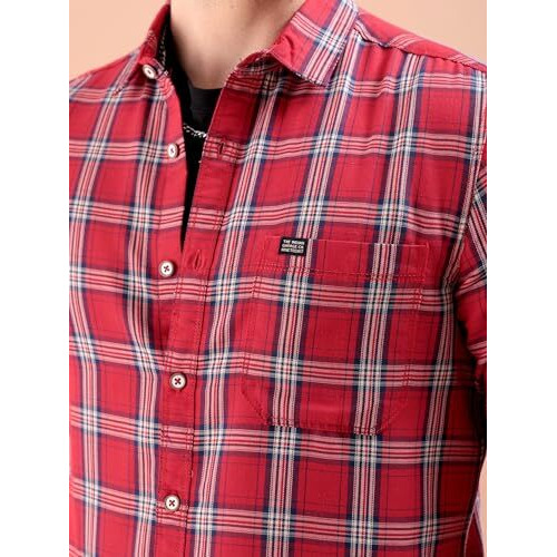 The Indian Garage Co Men's Checkered Slim Shirt (0620-Sh44-01_Red Medium)