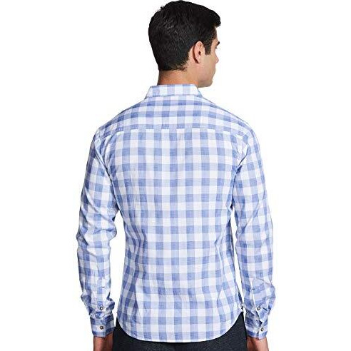 The Indian Garage Co Men's Checkered Slim Shirt (0620-Sh44-13_White & Blue Medium)
