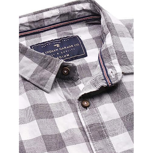 The Indian Garage Co Men's Checkered Slim Shirt (0620-Sh44-14_White & Black X-Large)