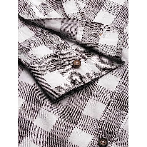 The Indian Garage Co Men's Checkered Slim Shirt (0620-Sh44-14_White & Black X-Large)
