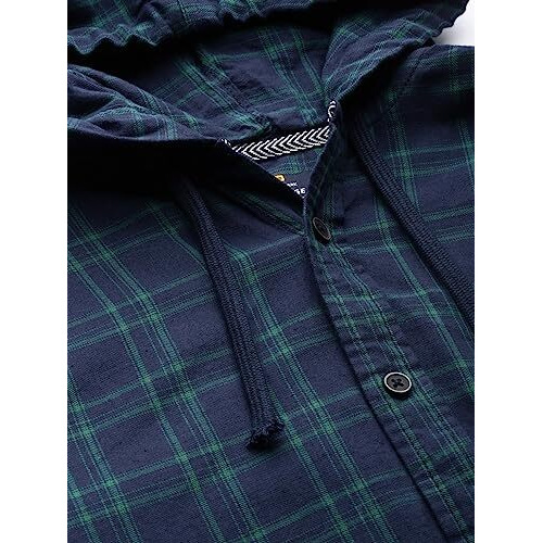 The Indian Garage Co Men's Checkered Slim Shirt (0620-Sh50-06_Navy Blue Large)
