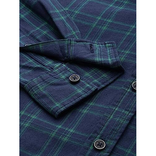 The Indian Garage Co Men's Checkered Slim Shirt (0620-Sh50-06_Navy Blue Large)