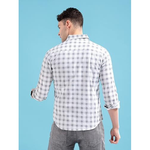 The Indian Garage Co Men's Checkered Slim Shirt (0620-Sh44-37_White Large)