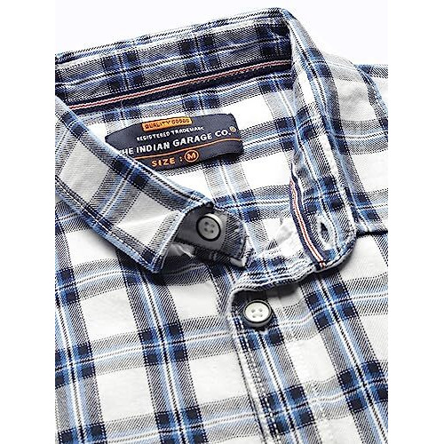 The Indian Garage Co Men's Checkered Slim Shirt (0620-Sh44-40_White Large)