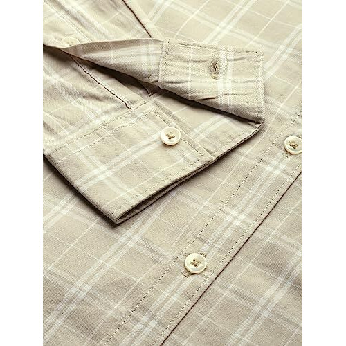 The Indian Garage Co Men's Checkered Slim Shirt (0620-Sh45-04_Light Beige Large)