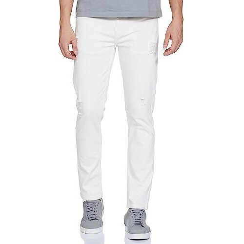 The Indian Garage Co Men Slim Fit Solid Mid Rise Jeans White, 32