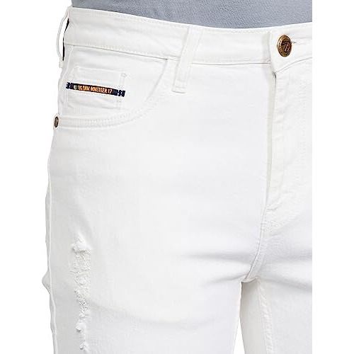 The Indian Garage Co Men Slim Fit Solid Mid Rise Jeans White, 32