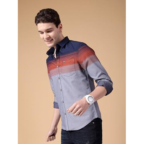 The Indian Garage Co Adult Men's Slim Fit Shirt (0820-Sh54-04_Blue M)
