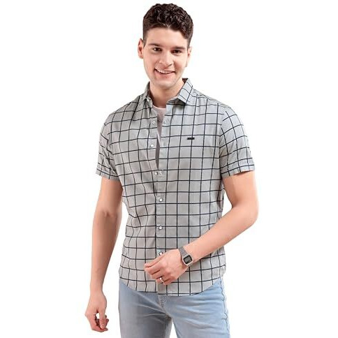 The Indian Garage Co Adult Men's Slim Fit Shirt (1120-Sh57-07_Grey M)