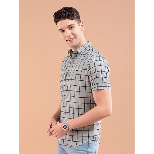 The Indian Garage Co Adult Men's Slim Fit Shirt (1120-Sh57-07_Grey M)