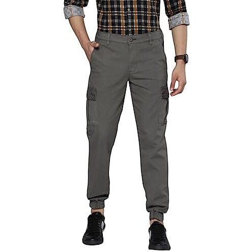 The Indian Garage Co Men's Slim Casual Pants (Tig0419-Cargo02-16_Grey_Platinum 34)