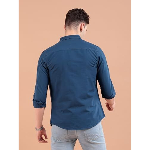 The Indian Garage Co Men's Geometric Slim Shirt (1220-Shstr71-04_Teal Medium)