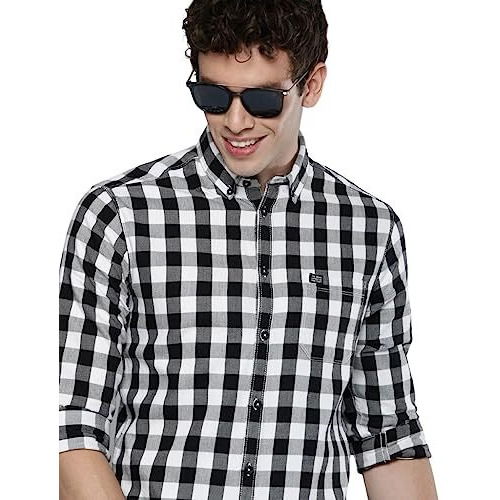 The Indian Garage Co Men's Checkered Slim Shirt (0121-Sh72-04_White Medium)