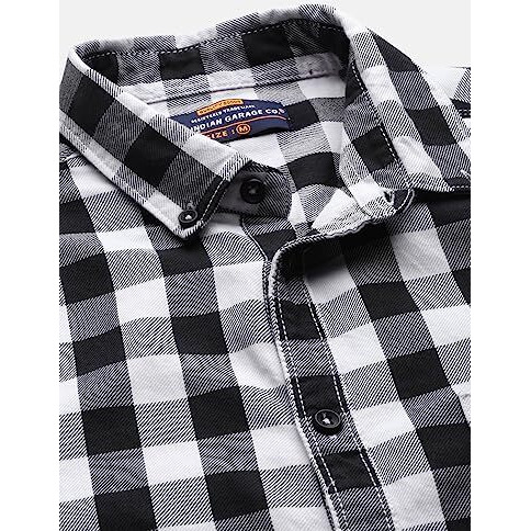 The Indian Garage Co Men's Checkered Slim Shirt (0121-Sh72-04_White Medium)