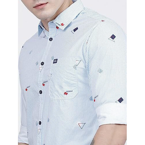 The Indian Garage Co Men's Slim Fit Shirt (0321-Sh86-01_Blue L)