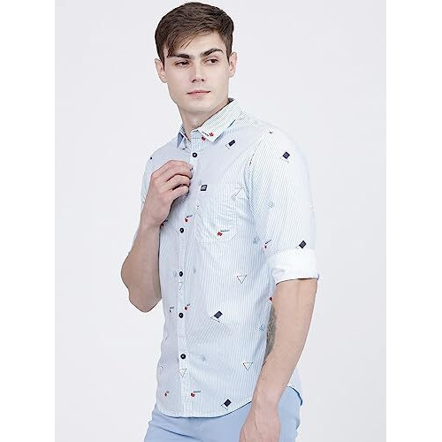 The Indian Garage Co Men's Slim Fit Shirt (0321-Sh86-01_Blue L)