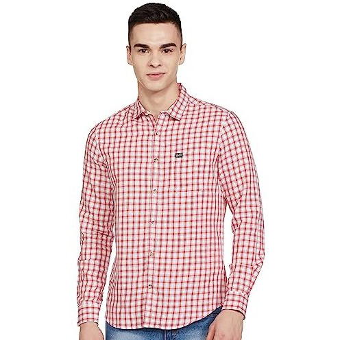 The Indian Garage Co Men's Slim Fit Shirt (0321-Sh85-01_White & Red M)