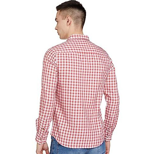 The Indian Garage Co Men's Slim Fit Shirt (0321-Sh85-01_White & Red M)