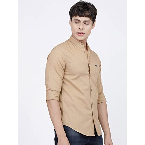 The Indian Garage Co Men's Slim Fit Shirt (1220-Sh62-10_Khakhi L)