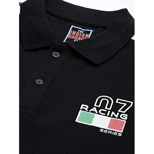 The Indian Garage Co Men Slim Fit Solid Polo Collar Tshirt Black