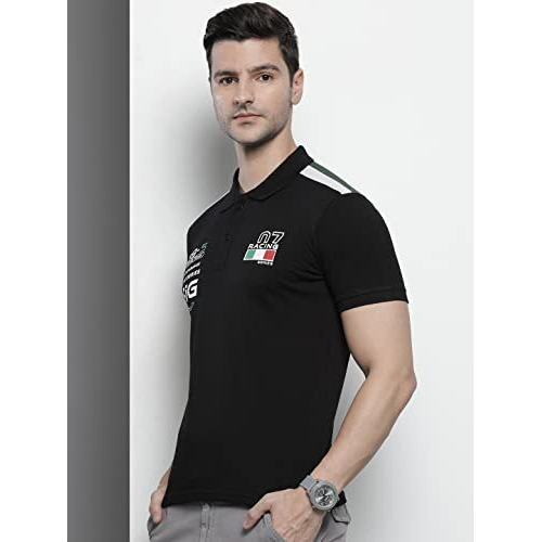 The Indian Garage Co Men Slim Fit Solid Polo Collar Tshirt Black