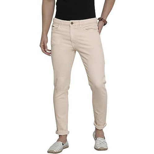 The Indian Garage Co Men Slim Fit Solid Mid-Rise Stretchable Jeans Beige