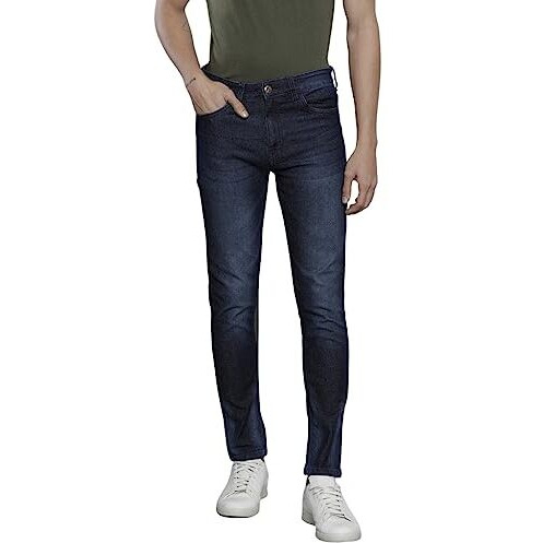 The Indian Garage Co Men Slim Fit Solid Mid Rise Stretchable Jeans Blue, 32