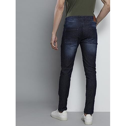 The Indian Garage Co Men Slim Fit Solid Mid Rise Stretchable Jeans Blue, 32