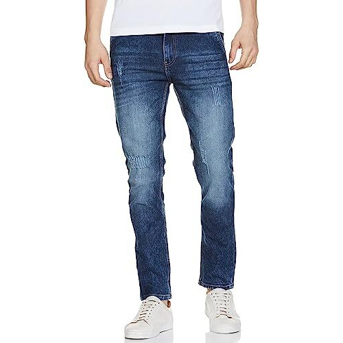 The Indian Garage Co Men Slim Fit Solid Mid Rise Stretchable Jeans Blue, 28