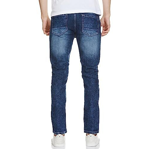 The Indian Garage Co Men Slim Fit Solid Mid Rise Stretchable Jeans Blue, 28