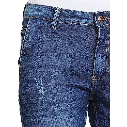 The Indian Garage Co Men Slim Fit Solid Mid Rise Stretchable Jeans Blue, 28