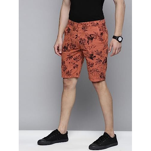 The Indian Garage Co Men Slim Fit Solid Mid-Rise Chino Shorts Rust