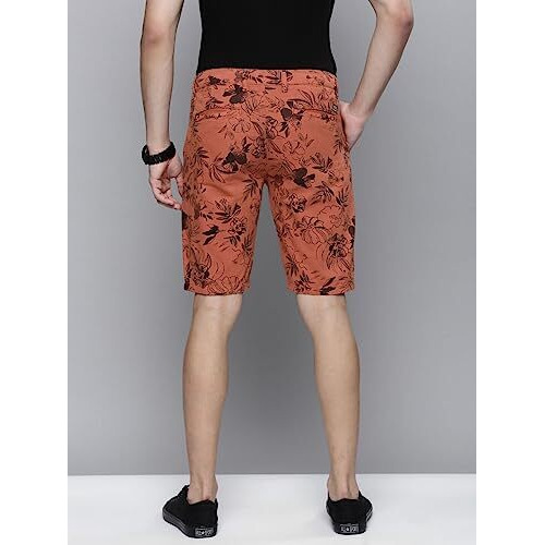 The Indian Garage Co Men Slim Fit Solid Mid-Rise Chino Shorts Rust