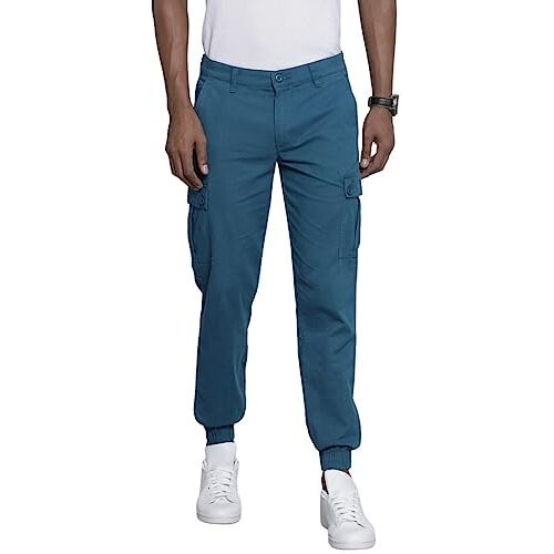 The Indian Garage Co Men Slim Fit Solid Mid-Rise Stretchable Cuffed Cargos