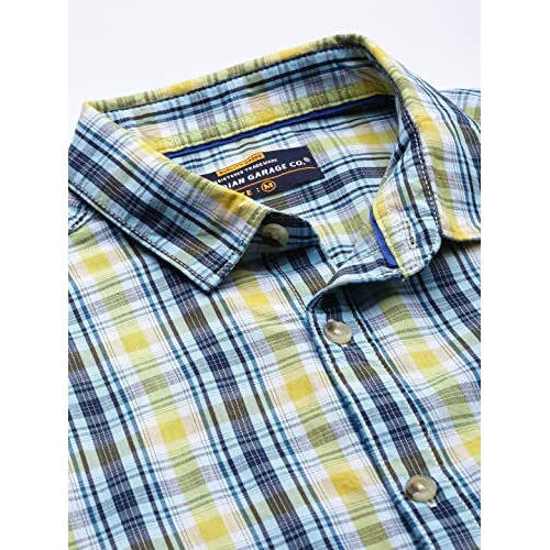 The Indian Garage Co Men's Regular Fit Shirt (0921-Sh116-12_Yellow / Royal Blue L)